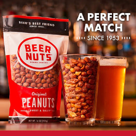 BEER NUTS Original Peanuts displayed as gluten-free and kosher snack