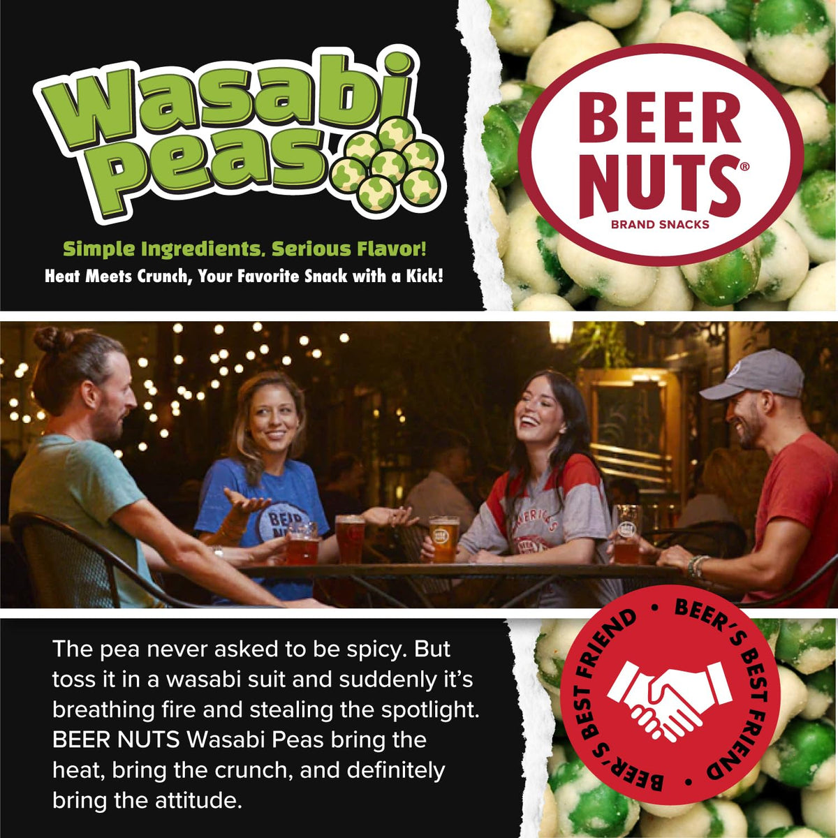 Beer Nuts Wasabi Peas paired with beer for happy hour