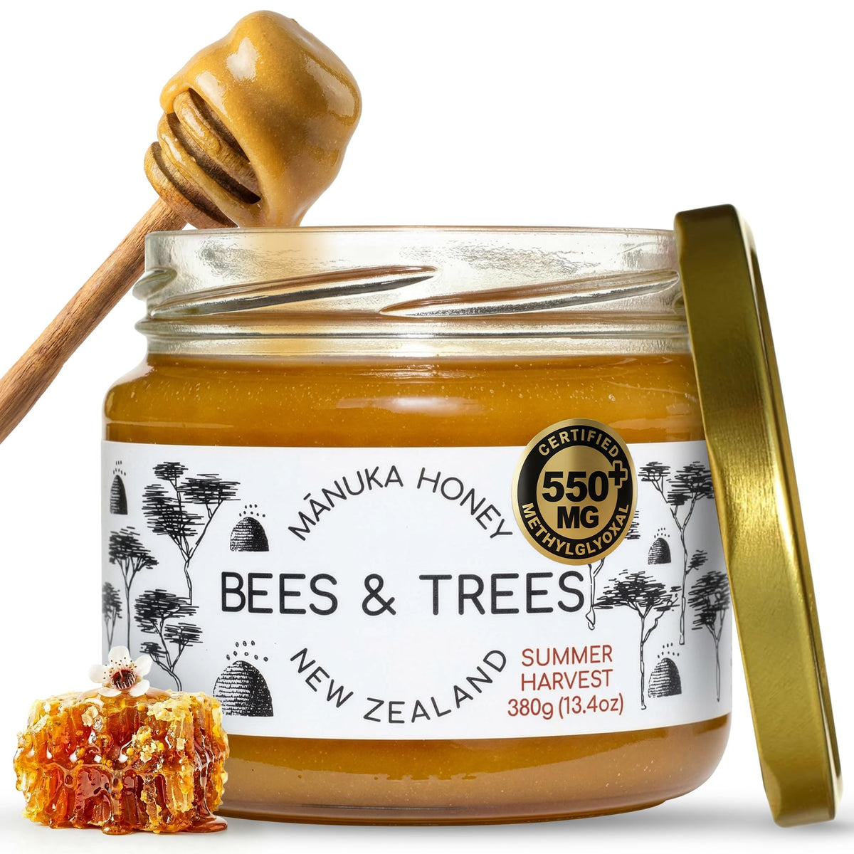 Bees & Trees Manuka Honey 380g glass jar for daily use