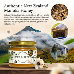 Bees & Trees Manuka Honey pour into a glass jar for easy tea and coffee stirring