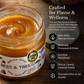 Bees & Trees Manuka Honey spoon-dip shows rich texture for drizzling