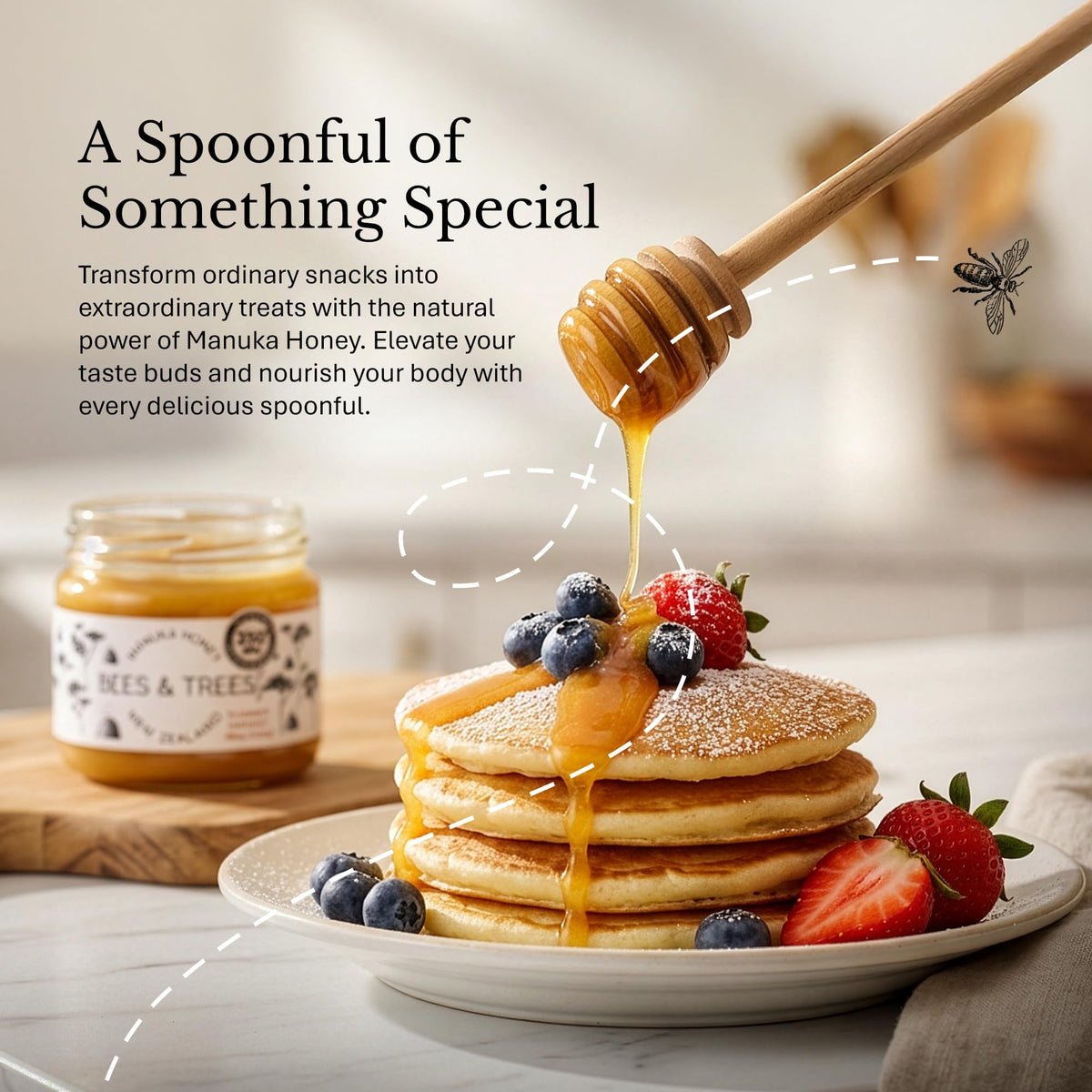 Bees & Trees Manuka honey drizzled on a salad dressing for depth.