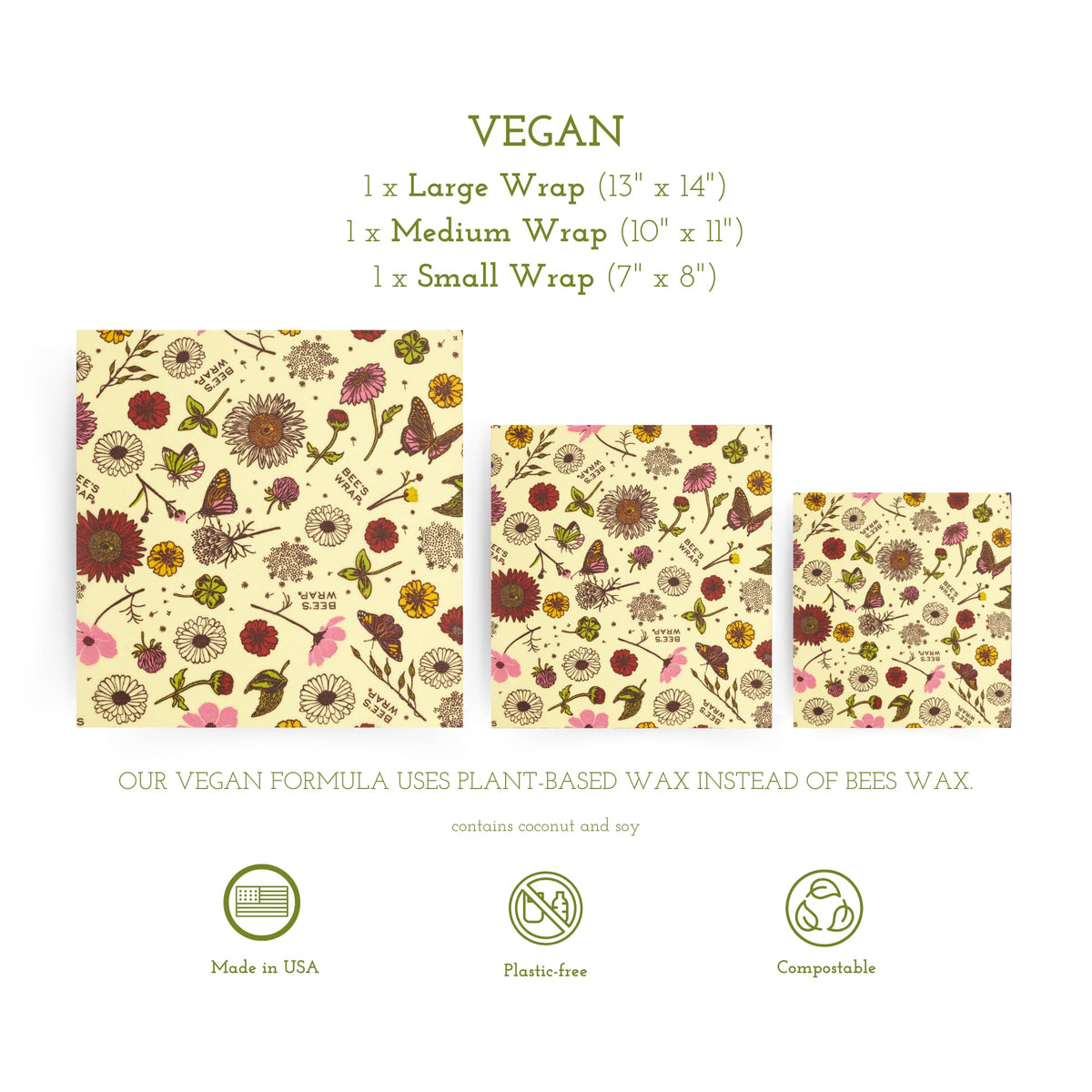 Bee's Wrap Meadow Magic medium wrap for sandwiches and cheese, reusable