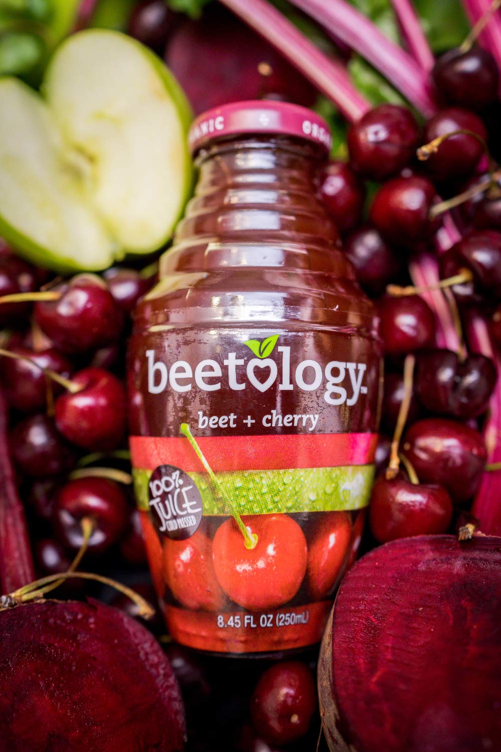 Beetology Beet Cherry Juice served in a glass with rich color and refreshing aroma
