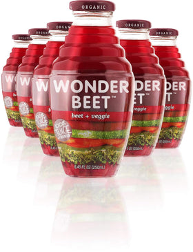 Beetology beet juice bottle; vibrant color supports daily nutrition.