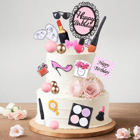 Beeveer makeup cake topper mirror and balls create festive glam