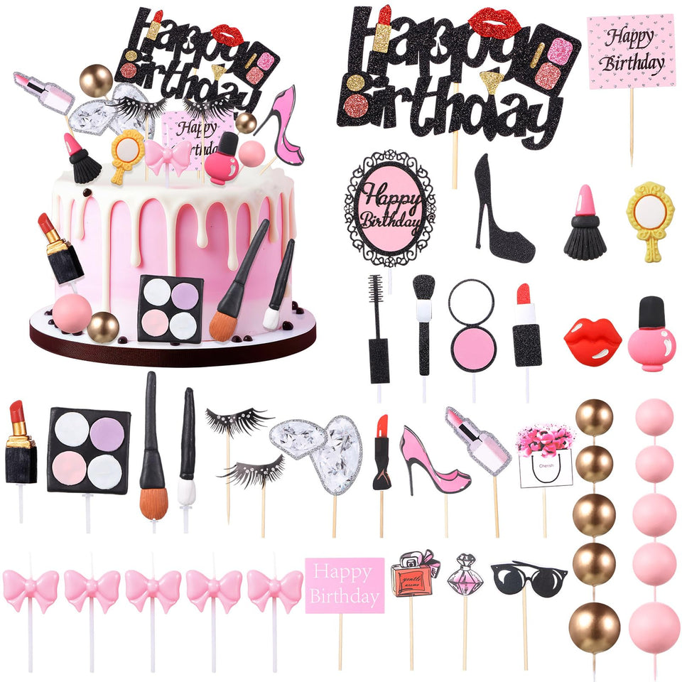Beeveer makeup cake topper glitter gold split screen enhances birthday cake decor