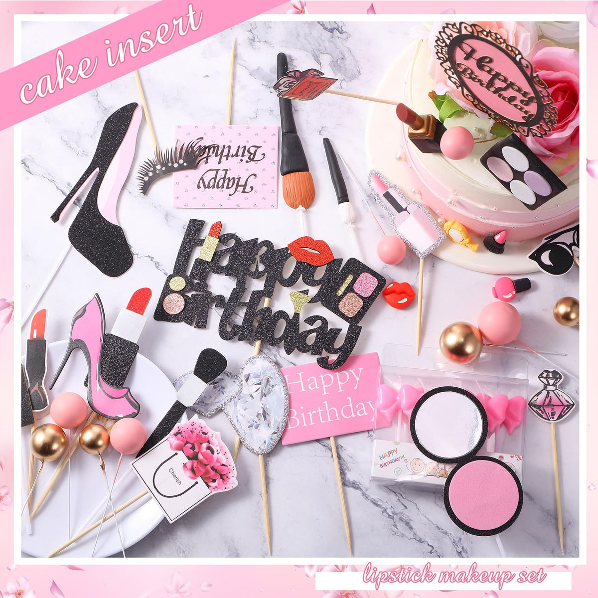 Beeveer makeup cake topper lipstick eyeshadow perfume accents for stylish cake decor