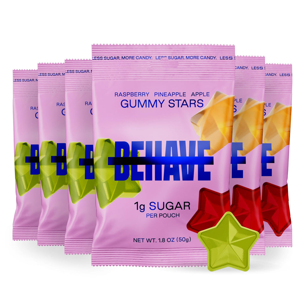 BEHAVE Low Sugar Gummy Candy Sweet Stars—juicy flavors for keto-friendly snacking.