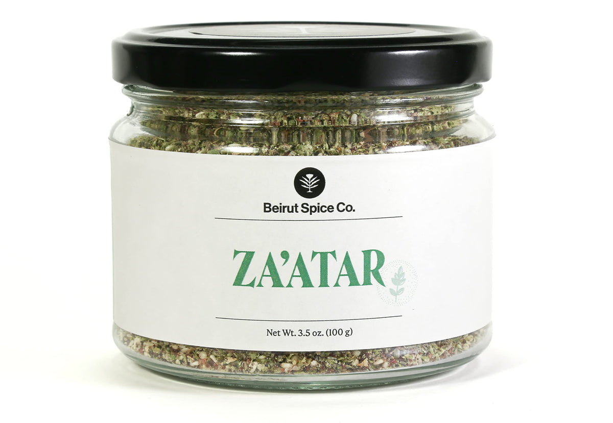 Beirut Spice Co. authentic Za'atar with Hyssop in a jar for fresh, aromatic flavor.