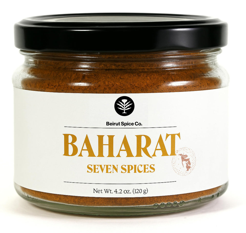 Beirut Spice Co. Baharat seasoning jar for flavorful meats and rice dishes.