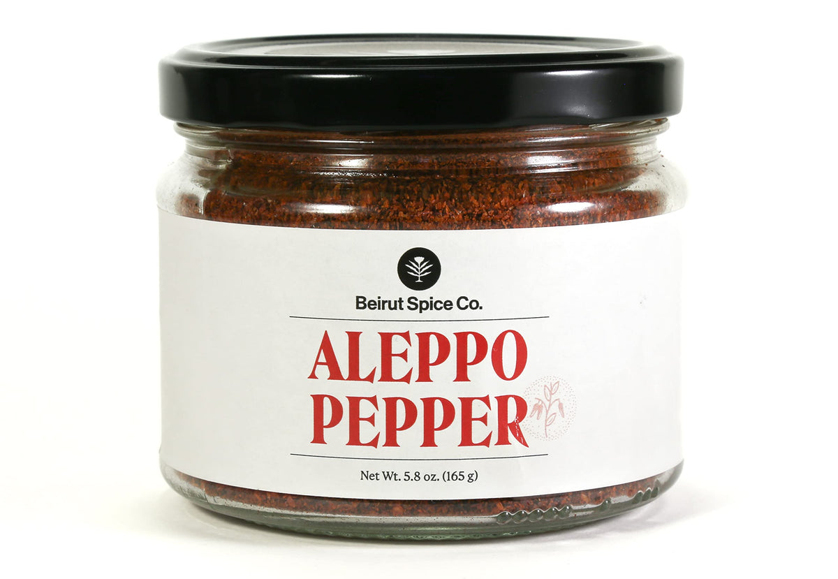 Beirut Spice Co. Aleppo Pepper Flakes in a jar add warm fruity heat to dishes.