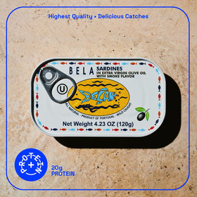 BELA lightly smoked sardines in EVOO ready to enjoy