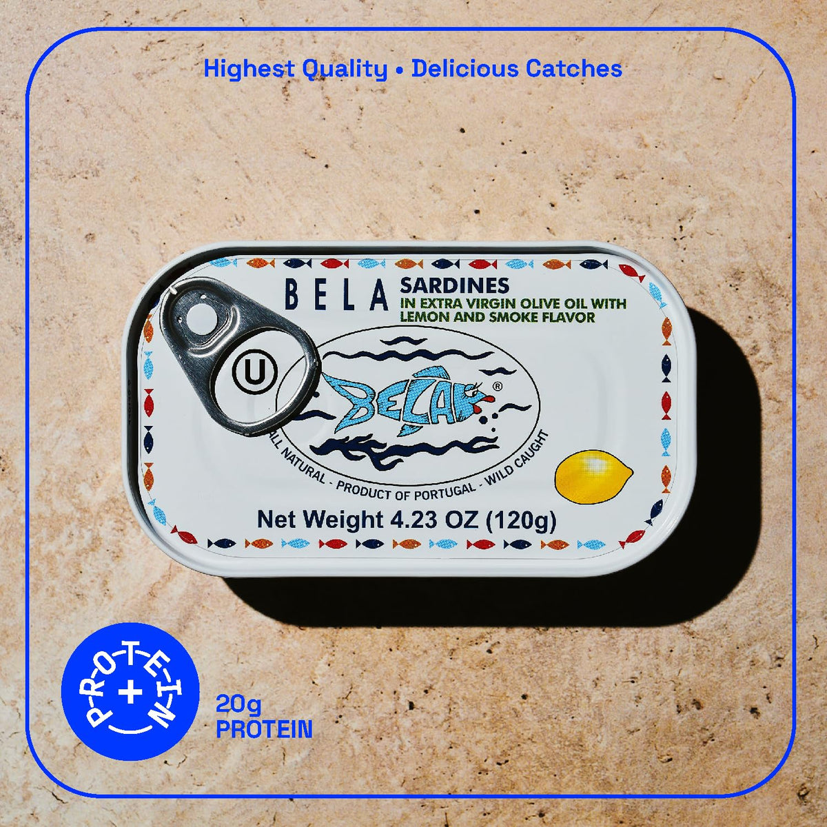 BELA lightly smoked sardines with lemon flavor, ready to eat as a protein snack