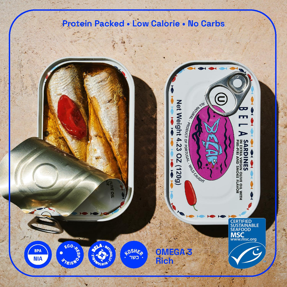 BELA sardines on crusty bread for a protein rich snack.
