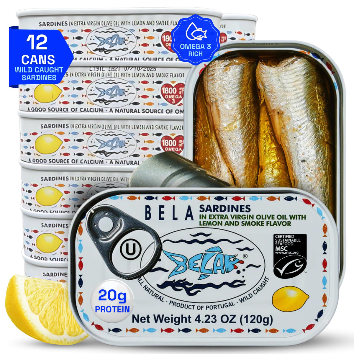 BELA wild caught Portuguese sardines in lemon olive oil, omega-3 rich for a versatile pantry option