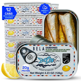 BELA wild caught Portuguese sardines in lemon olive oil, omega-3 rich for a versatile pantry option