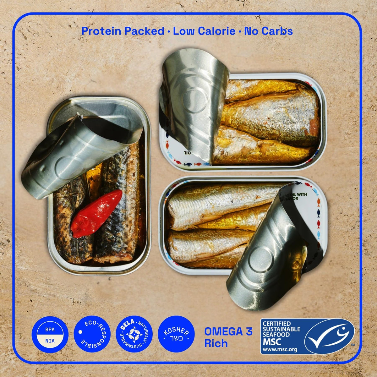 BELA smoked sardines tin providing savory depth and calcium in a convenient can