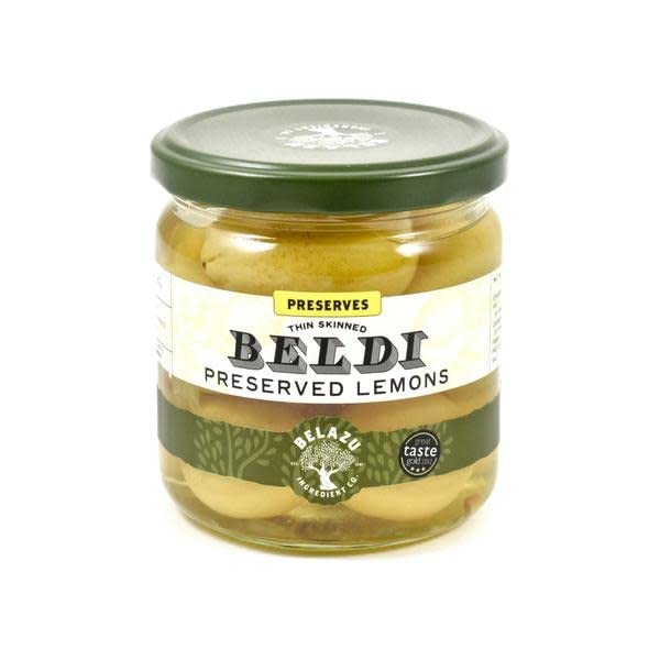 Belazu Beldi preserved lemons sliced ready to elevate couscous or roast chicken flavor.