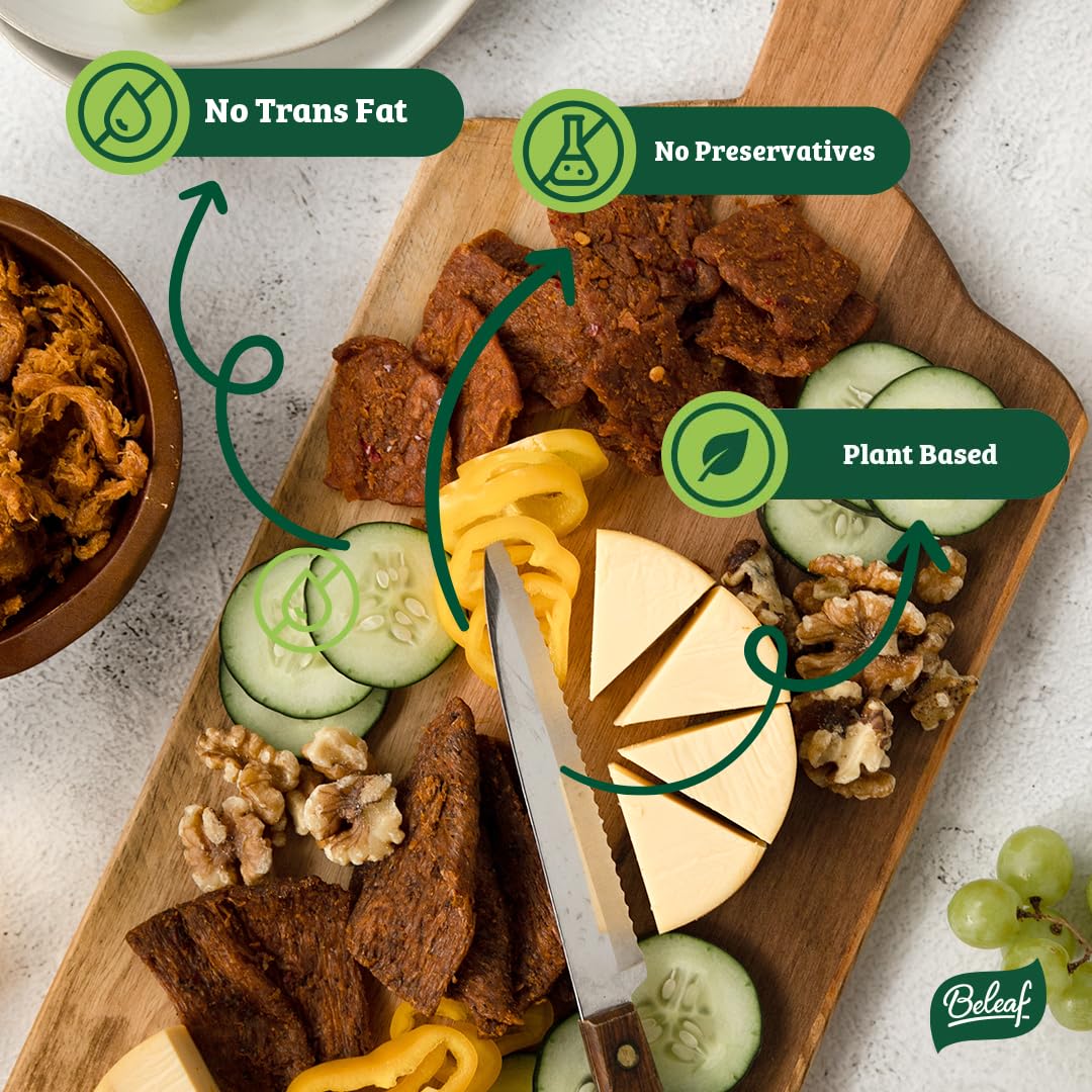 BE LEAF texture close-up reveals chewy, satisfying bite and fiery seasoning.