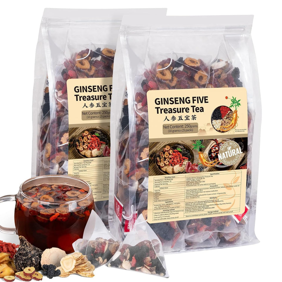 BeleePlanner Ginseng Five Treasures Tea bag in cup with red dates aroma for relaxation