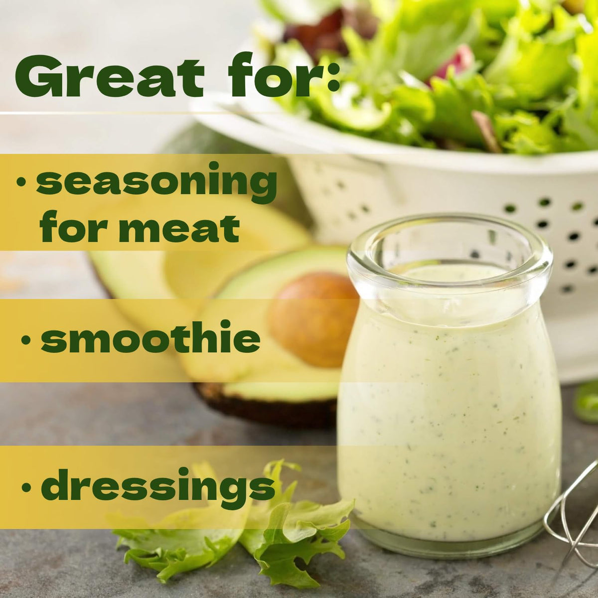 Beleon Avocado Powder being sprinkled into a smoothie for a creamy boost.