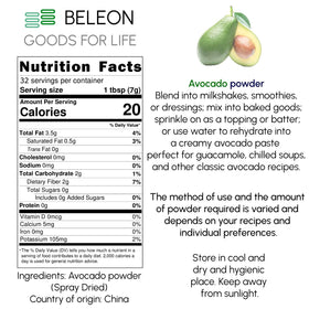 Beleon Avocado Powder storage jar ready in a dark pantry.