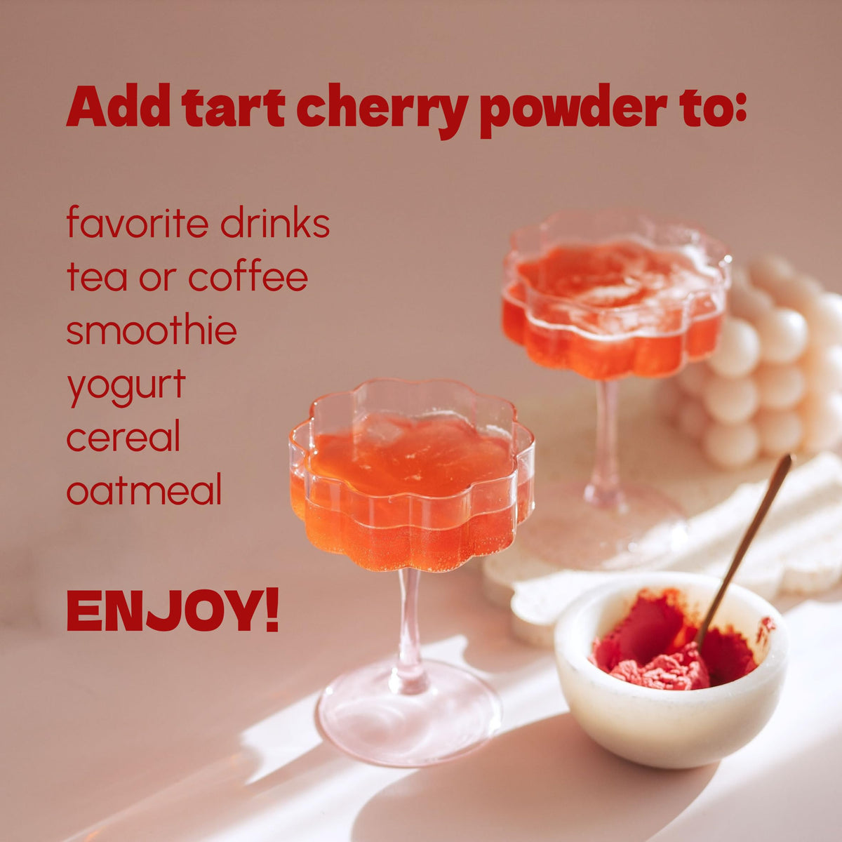 Beleon Tart Cherry Powder being poured for versatile recipe uses
