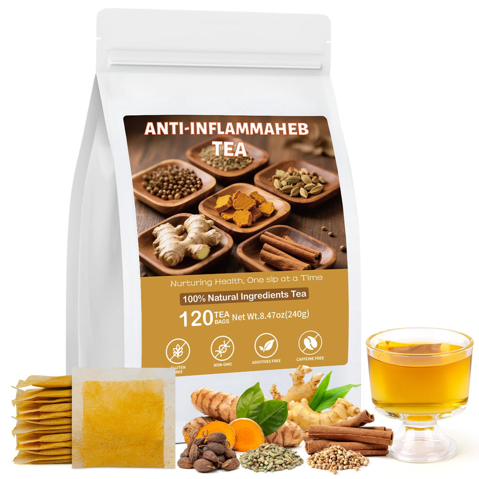 BeleePlanner Anti-Inflammaheb Tea packaging shows turmeric and herbs for antioxidant support.