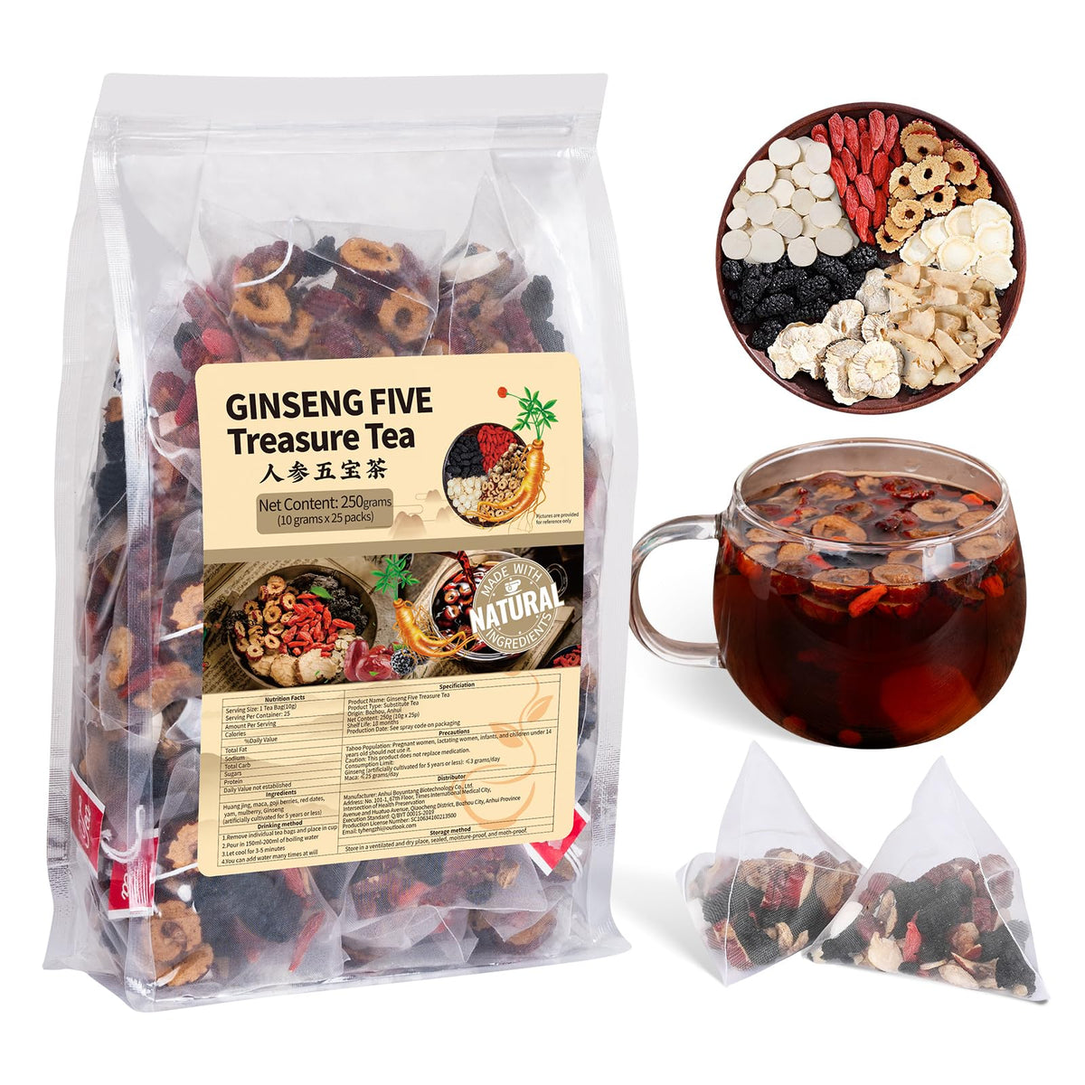 BeleePlanner Ginseng Five Treasures tea pack ready for a rejuvenating cup.