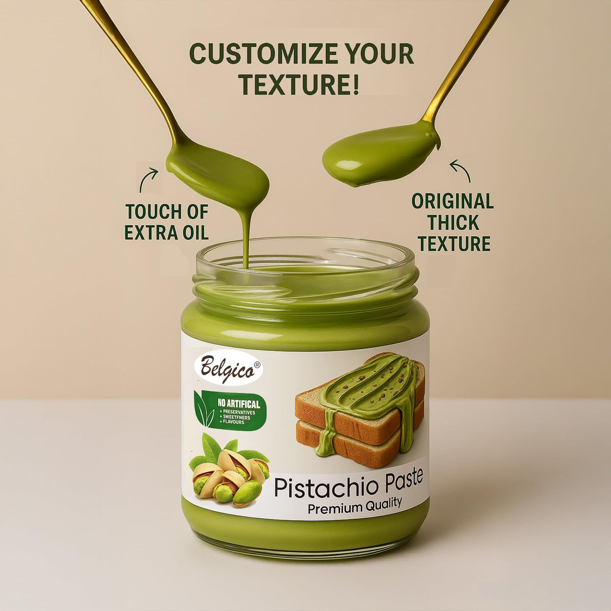 Belgico Pistachio Latte-ready spread dissolves smoothly into coffee.