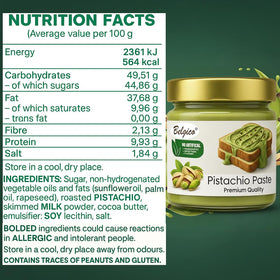 Belgico Pistachio Spread for fruit dipping, silky and flavorful.