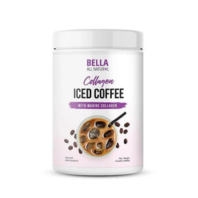 Bella All Natural Collagen Iced Coffee bottle pour for convenient energy lift.