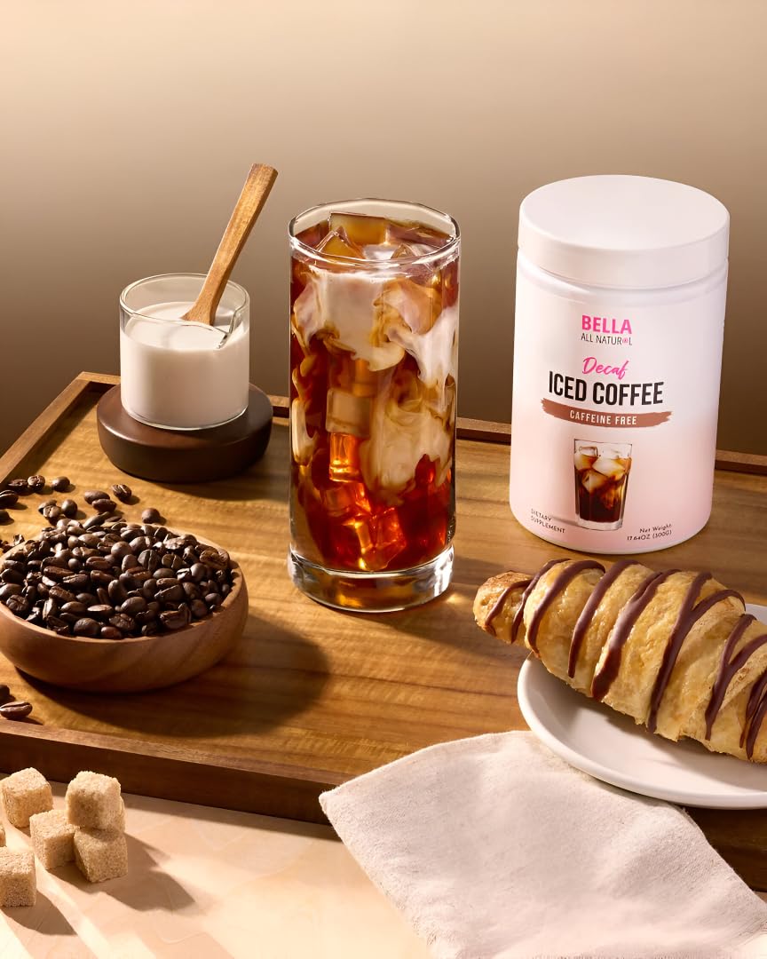 Bella All Natural Decaf Iced Coffee packaging showing convenient caffeine-free option