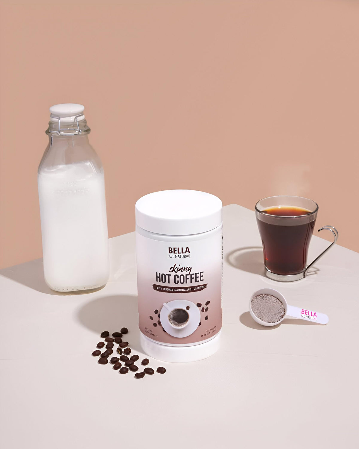 Bella All Natural hot coffee on a kitchen counter invites everyday comfort.