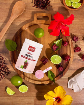 Lemon slice garnish enhances Bella All Natural Hibiscus flavor.