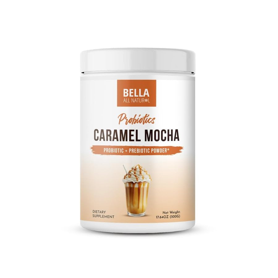 Bella All Natural Probiotic Caramel Mocha Coffee packaging promoting daily wellness