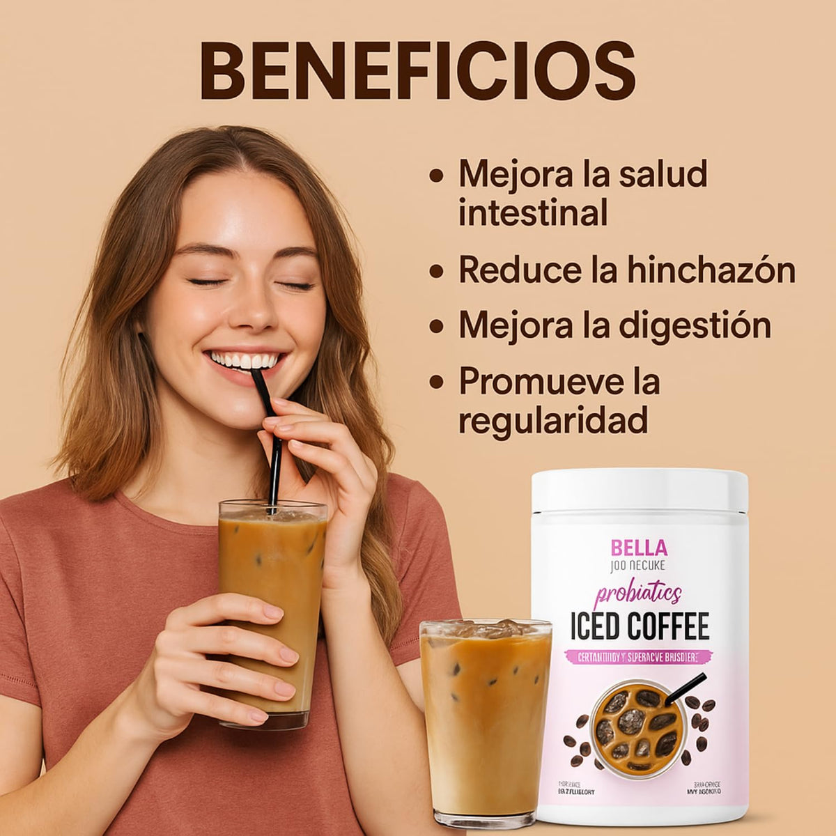 Pouring Bella All Natural Probiotic Iced Coffee into a glass for a chilly moment.