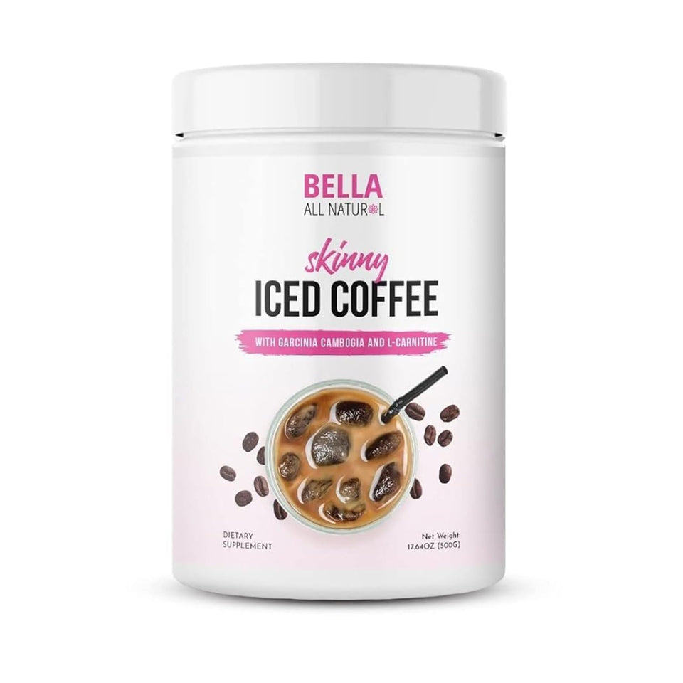 Bella All Natural Skinny Iced Coffee packaging shows convenient low-cal mix