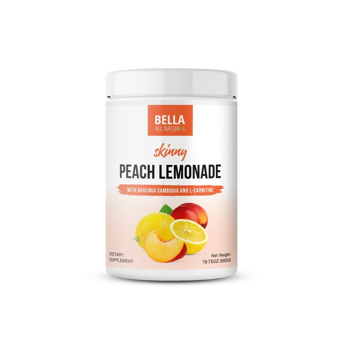 Bella All Natural Skinny Lemonade Peach bottle pour shows refreshing, low-calorie hydration.