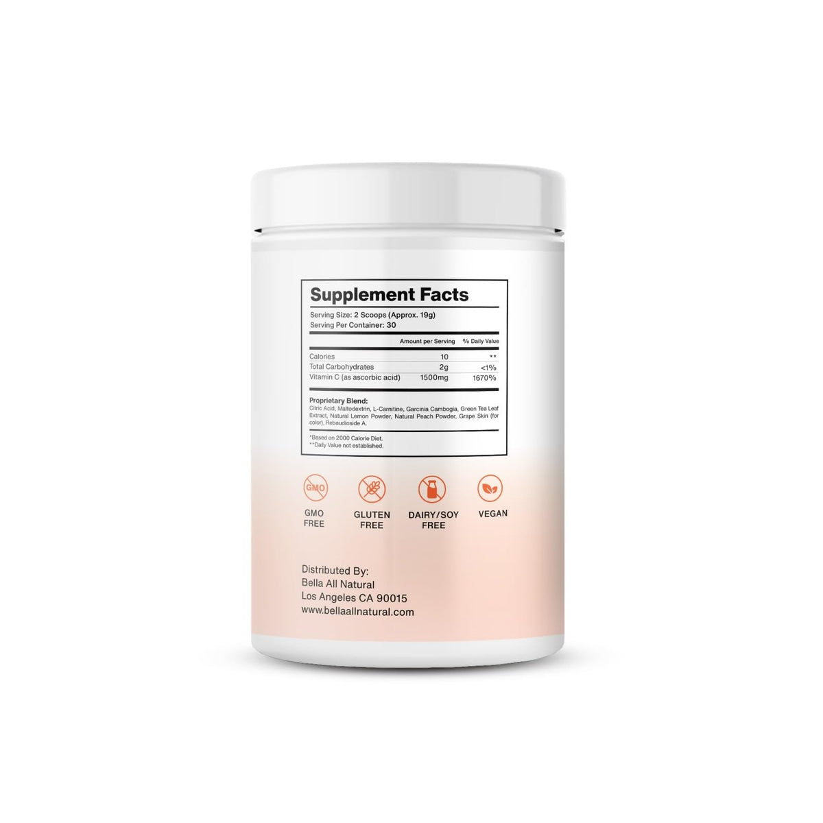 Bella All Natural Skinny Lemonade Peach in a glass highlights bright, fruity flavor.