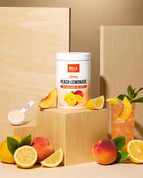 Bella All Natural Skinny Lemonade Peach tub packaging emphasizes clean label and convenience.
