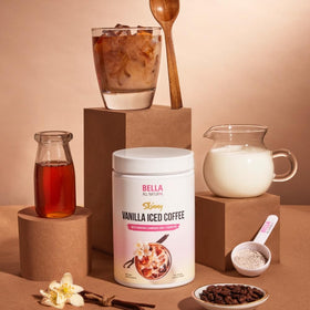 Bella All Natural Skinny Vanilla Iced Coffee instant mix dissolves quickly for smooth moments.