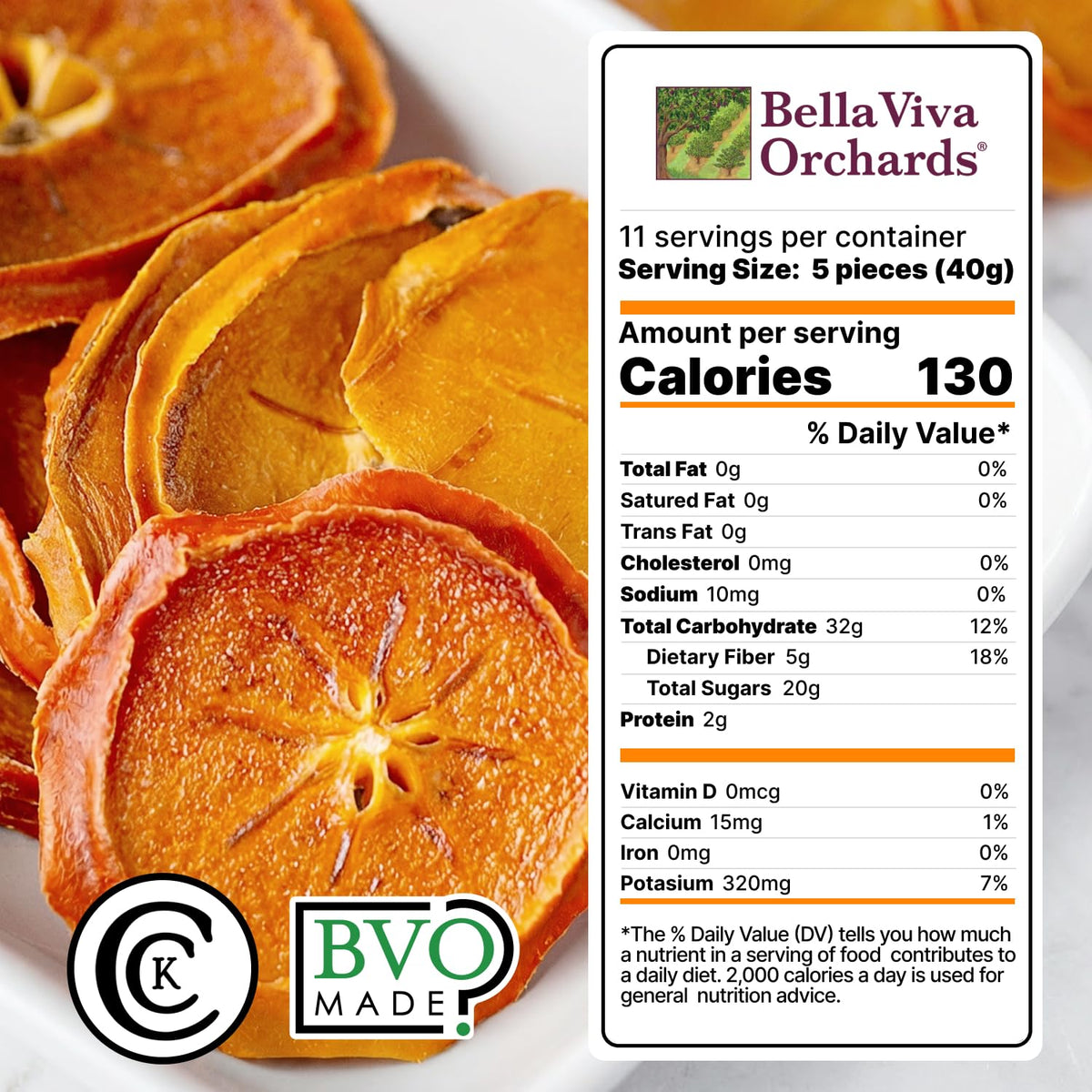 Bella Viva Persimmon slices closeup highlighting vibrant color ideal for charcuterie boards