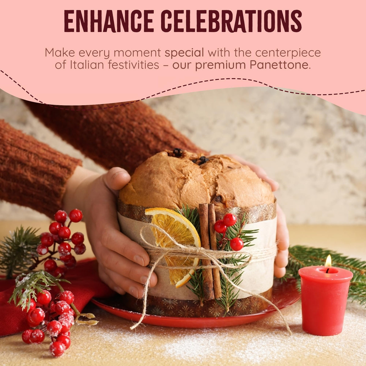 Bell'Amore Panettone with sugar dusting for festive presentation