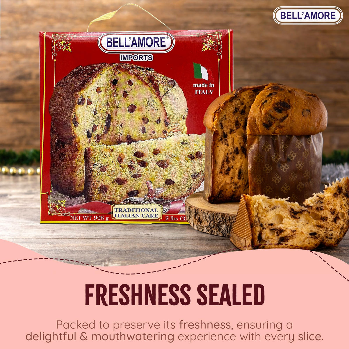 Bell'Amore Panettone Italian heritage label emphasizing authentic recipe