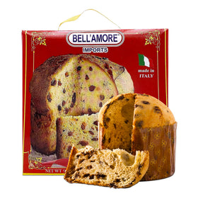 Bell'Amore Panettone close-up showing raisins and orange peels for festive aroma