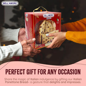 Bell'Amore Panettone wrapped in a brown pack ready for gifting