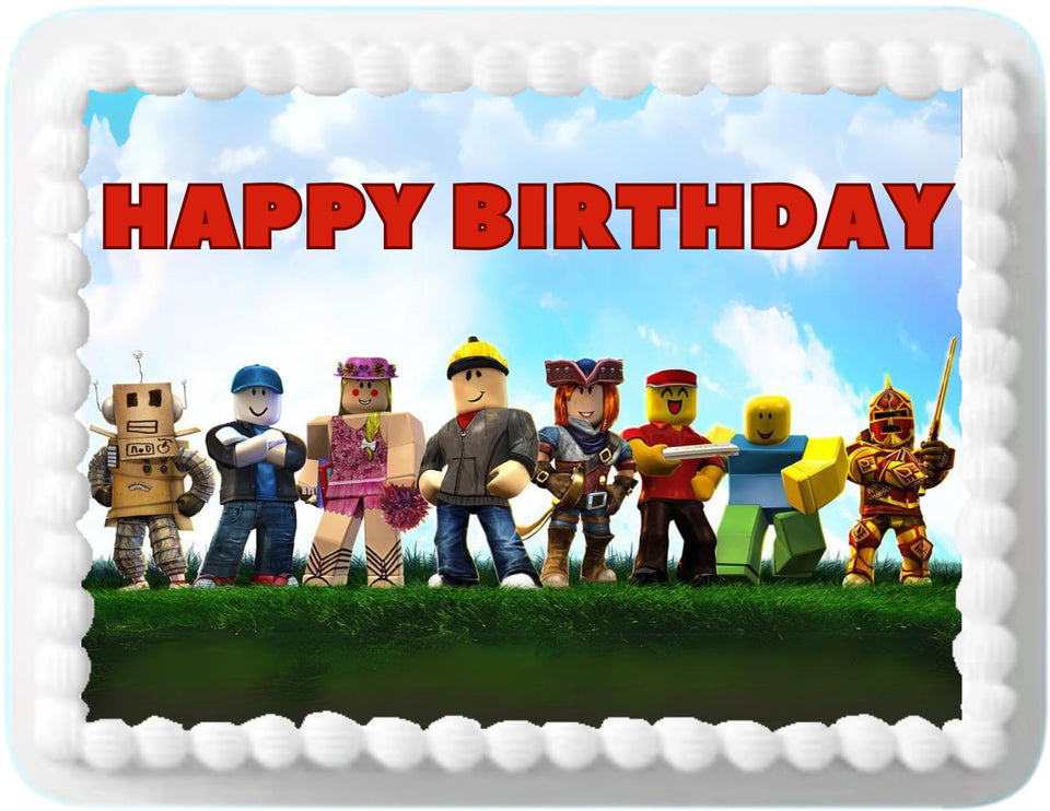 BELLETOP edible Roblo cake topper adds gamer flair to your birthday cake.