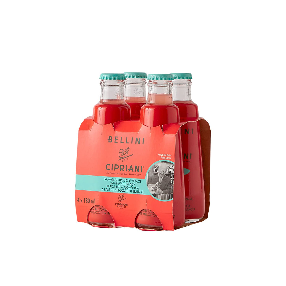 Bellini Cipriani bottle with white peach virgin mix, ideal for easy entertaining.